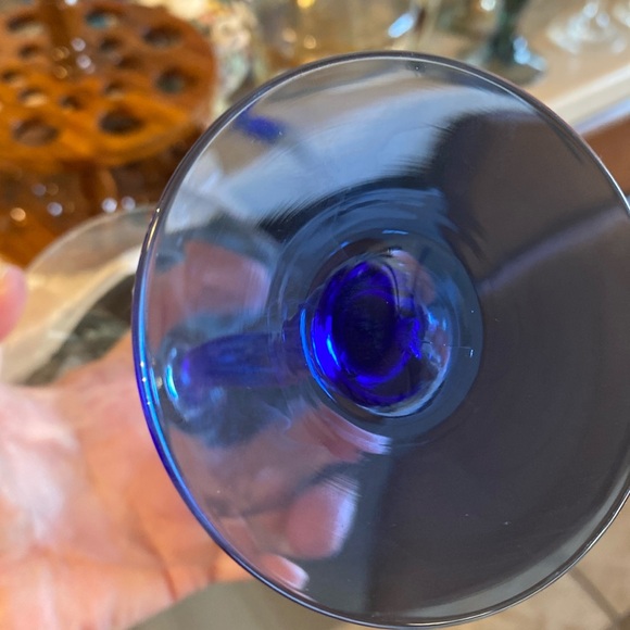 Vintage Cobalt Blue crooked bent stem. Set of 6 martini cocktail glasses. - Picture 4 of 4